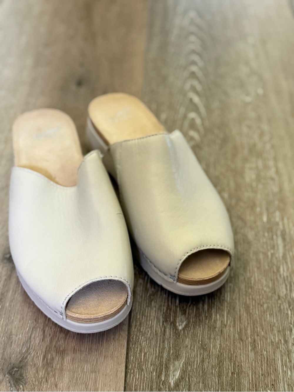 Dansko Women's Open-Toe Platform Mules in Cream
